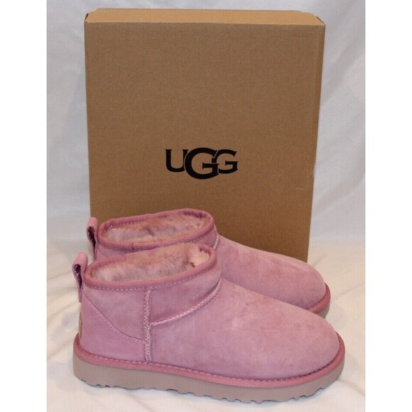 UGG WOMEN'S ULTRA MINI SUEDE SHEARLING LINED BOOTS DYR‎ PINK  NEW - Picture 2 of 8